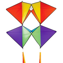 In the Breeze 3371 — Pacific Tri-Kite — Large Colorblock Cellular Single-Line Kite with Color-Coordinated Streamer Tails; Kite Line Included…