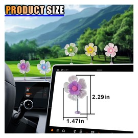 5PCS Flower Car Dashboard Accessories, Cute Shaking Flower Car Decorations, Funny Rearview Mirror Accessories, Car Center Console Ornament, Auto Interior Aesthetic Charm for Office Home (No Leaves)