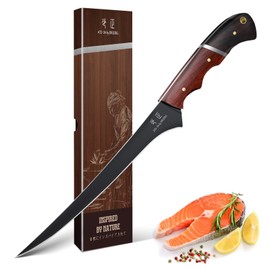 DRGSKL Fish Fillet Knife 7inch - Black Meat Slicing Knife in High Carbon Steel, Boning Knives for Meat Poultry Chicken Trimming, Fish Knives with Wooden Handle, Gift for Men