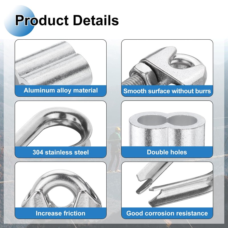 PATIKIL 18Pcs M10 304 Stainless Steel Wire Rope Kit, Wire