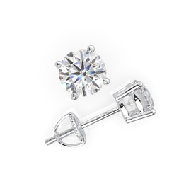 Moissanite Stud Earrings, 0.3ct-4.00ct DF Color Brilliant Round Cut Lab Created Diamond Stud Earrings 18K White Gold Plated Silver Screw Backs for Womens and Mens