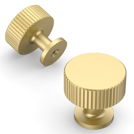 Amerdeco 10 Pack Brushed Gold Cabinet Knobs Single Hole Cabinet Pulls 1 Inch Drawer Knobs and Pulls for Bathroom Cabinets ZH0071