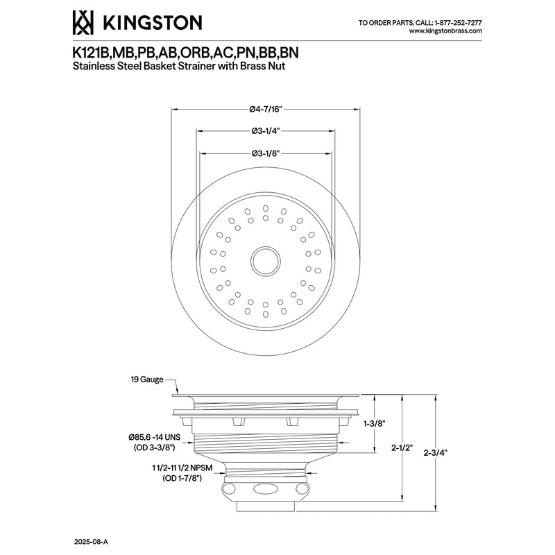 Kingston Brass K121BAC Fresno 3-1/2" Stainless Steel Kitchen Sink Basket