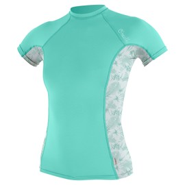 O'NEILL Wetsuits Women's Standard Side Print Short Sleeve Rash Guard, Opal/Mirtrop, Large
