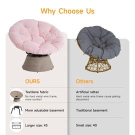 ONBRILL 43″ Ergonomic Papasan Chair with Soft Thick Cushion and Sturdy Steel Frame, 360 Degree Swivel Chair for Living Room, Bedroom, Reading Room, Patio, Outdoor, Pink