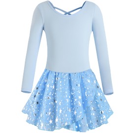 Mulnall Girls' Ballet Leotard with Ballet Dress Children's Short Sleeve Long Sleeve Cotton Ballet Leotard Ballet Suit, Z-long sleeve-blue