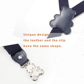 WELROG Kids Toddler Adjustable Braces and Bow Tie Set Elastic Y-Shape Suspenders with the Classic Bow Tie for Boys Children (Navy Blue-Bear-shape)