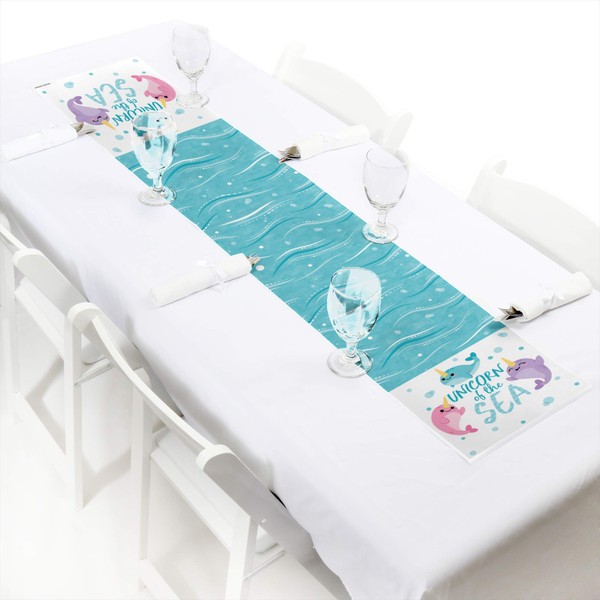 Big Dot of Happiness Narwhal Girl - Petite Under the Sea Baby Shower or Birthday Party Paper Table Runner - 12 x 60 inches