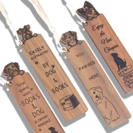 Dog Bookmark – Set of 4 Wooden Bookmarks with Tassels, Made from Walnut Wood,Funny Bookmark Gift for Men and Women, Novelty Gag Bookmark for Book Lovers,Christmas Stocking Stuffer