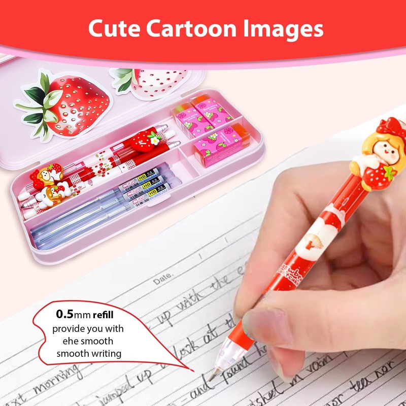 Cute Strawberry Mechanical Pencil Set Include 3Pcs Kawaii Mechanical Pencils,3