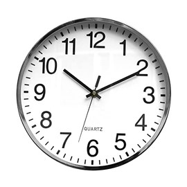 Tempus® TC6646AC Contemporary Metal Wall Clock with Embossed Numbers and Silent Sweep Quiet Movement, 12", Chrome