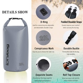 Dry Bag Waterproof Floating, TPU Waterproof Bag Roll Top, 2L,5L,10L Dry Bag Kayak Storage for Kayaking, Boating, Rafting, Fishing, Swimming, Hiking, Camping, Travel, Beach