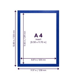 Magnetrip Self-Adhesive A4 Magnetic Document Holder, 8.5x11 Sign Holder, Blue (4-Pack)