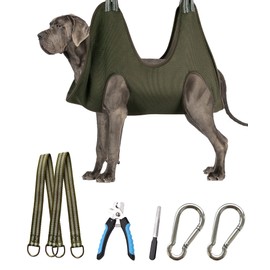 Kkiimatt 10 in 1 Pet Dog Grooming Hammock Harness with Nail Clipper,Nail File,Dog Nail Hammock,Dog Grooming Sling for Nail Trimming/Clipping (XXL+ / 100LB Max, Khaki Green)