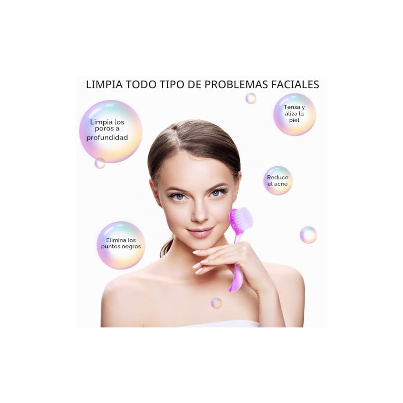 3 cepillos de limpieza facial con mango acrílico, exfoliante facial