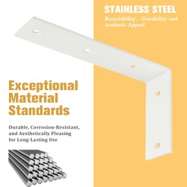 Alise Alise Floating Shelf Brackets,White Bracket for Shelves Heavy Duty L Wall Bracket Corner Brace,Widened Stainless Steel Joint Angle Bracket for Wooden Board Support,7x4.2 Inch,Pack of 4