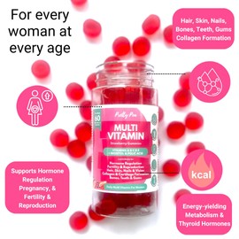 Womens Multivitamins, Tasty Strawberry Multivitamin Gummies, Women's Wellbeing All Ages, Multi Vitamin A B6 B12 C D E, Inositol, Folic Acid, Biotin, Hormone Harmony, Plus Pregnancy Vitamins for Women