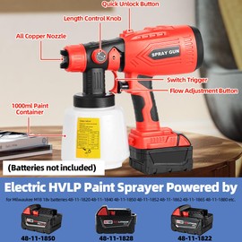 Paint Sprayer Compatible with Milwaukee M18 18V Battery, 200W Cordless Paint Sprayer with 4 Copper Nozzle, HVLP Spray Paint Gun for Indoor, Outdoor, Fencing, Door, Window(Battery Not Included)