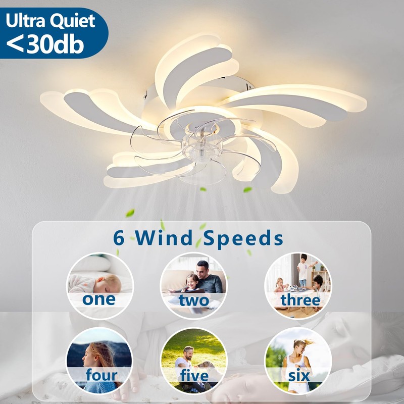 Dalouguan Ceiling Fan with Lights Remote Control, White Flower Ceiling
