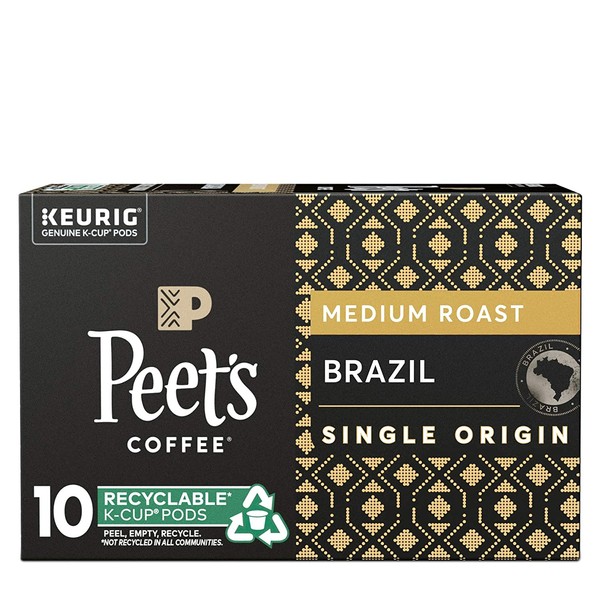 Peet’s Coffee Brazil Minas Naturais K-Cup Coffee Pods for Keurig Brewers, Medium Roast, 10 Pods