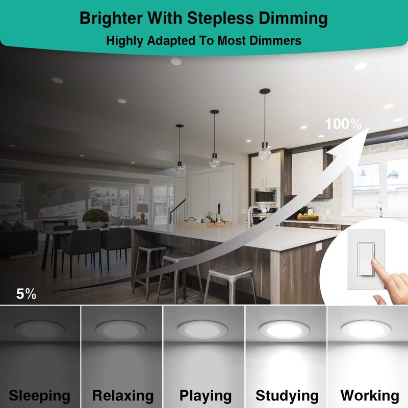 HiBay 8 Pack 6 Inch Canless LED Recessed Ceiling Light,