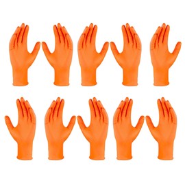 Latex Gloves | Orange Heavy Duty Texture Nitrile Gloves | 10x Tear-Resistant Heavy-Duty Textured Mitten Safety Protective for Mechanic Automotive Industrial Home