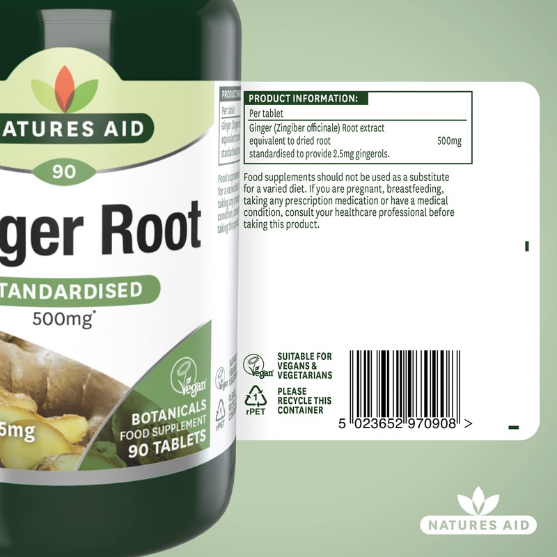 Natures Aid Ginger Root 500 mg 90 Tablets (Botanical Supplement,