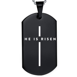 DOMYUHAO Religious Faith Christian Bible Verse Pendants Necklace for Man Women (HE IS RISEN)