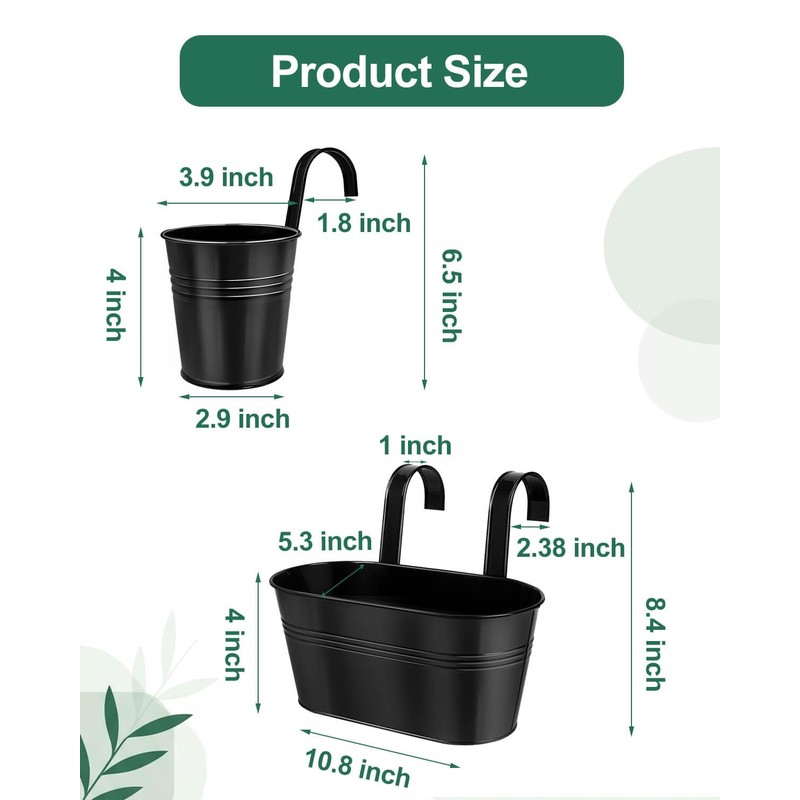vensovo 8 Pcs Metal Railing Planters Set, 10.8" Oval &