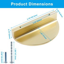 Rierdge 2 1/2” Half Moon Cabinet Pulls, 4 Packs Gold Solid Aluminum Semicircle Drawer Pulls (Total Length: 3.76")