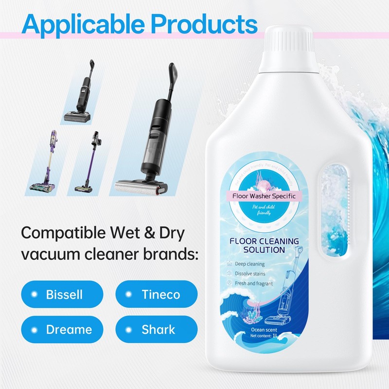 1L Fresh Ocean Scent Floor Cleaning Solution Compatible With Tineco