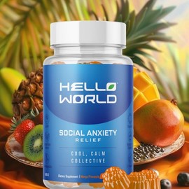 Hello World Social Anxiety Stress Relief - Calming Gummy, Ksm-66 Ashwagandha, Magnesium Glycinate, L Theanine, Vitamin D3, 5-HTP, Lemon Balm, Supplement Healthcare Natural - Color: Mango Pineapple, Specification: 60# Gummy’s