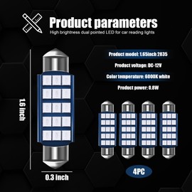 Ajxn 4 PCS Car 42mm 2835 Double-pointed Light, High Brightness 360 Degree Surround Reading License Plate Light, Plug and Play High Performance Bulb Replacement, Universal for Most Cars (Blue)