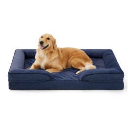 Made4pet Dog Bed Orthopedic Dog Sofa for Extra Large Dogs, Supportive Foam Pet Cushions Bed with Washable Removable Cover, Egg-Crate Foam, Waterproof Lining Bottom, Blue, 48 * 35 * 8 Inch