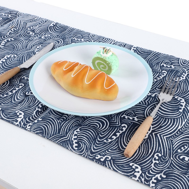 Blue Waves Cotton Linen Tablecloth Table Cover Clean Mat Pad