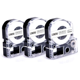 Lemero SS12K Set of 3 Compatible Tape Cartridges for King Jim Kingjim Tepra PRO Tepra PRO White Tepra Tepra Tape 0.5 inch (12 mm) Wide 8m Length