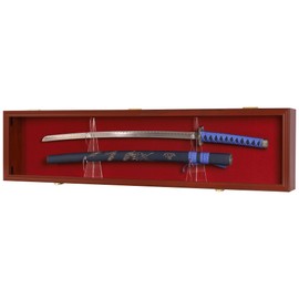 DisplayGift 1 Sword Sabre Cabinet Stand Holder Wall Rack Display Case Shadow Box Lockable with 98% UV Protection Mahogany Finish KCS03-MA