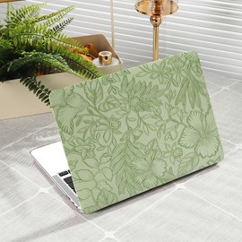 iCasso for MacBook Pro 13 inch Case M2 2024, 2023, 2022-2016 A2338 M1 A2251 A2289 A2159 A1989 A1708 A1706, Retro Leather Hard Shell Case+Keyboard Cover+Screen Protector, Green Embossed Floral