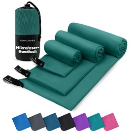 ZENACROSS Microfibre Towel Set of 3 with Transport Bag - Quick-Drying and Versatile Fitness Towel - Sports Towel Sizes - XS, S, M - Petrol Green