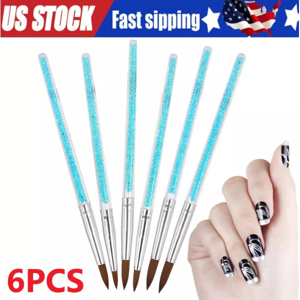Unbranded 6pcs/set Pure 100% Kolinsky Sable Acrylic Nail Brush Crimped