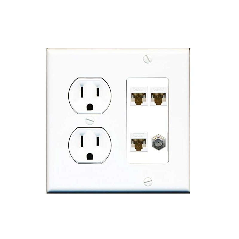 15 Amp Round Power Outlet 3 Port Cat6 Ethernet 1
