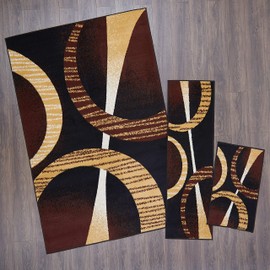 Home Dynamix HD5194-502 Ariana Arcata Area Rug 3 Piece Set (4'11" x6'11,1'8" x4'11,1'8" x2'8), Geometric Ebony