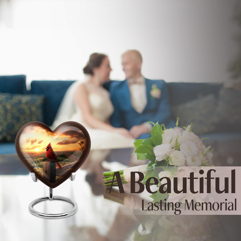YATHABHISA Red Cardinal Heart Shaped Urn Keepsake, Mini Urns for