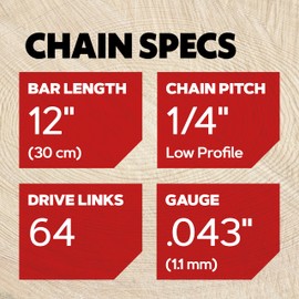 Oregon Chainsaw Chain Fits Stihl, Mini Chainsaw Chain for 12-Inch (30cm) Guide Bar, 1/4" Low Profile Pitch, 64 Drive Links, 1.1mm Gauge, Low-Kickback, Semi Chisel Cutters, Fits Stihl Models (24AP)