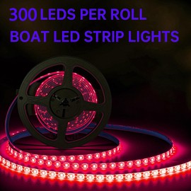 Shangyuan Marine LED Strip Lights with Battery Box for Pontoon Under Deck Lights, Battery Operated Boat Interior Lights for Fishing Sailboat Kayak, Boat Accessories, Red, 5m (16.4ft)