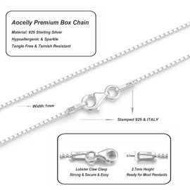 Sterling Silver Necklace Box Chain 1mm Sterling Silver Chain for Women 20 Inch,Dainty Silver Necklace Chain for Women Thin, Real 925 Sterling Silver Chains Necklaces for Women