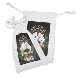 Lunarable Poker Tournament Fabric Pouch Set of 2, Just Do It Old Fashioned Composition Luck Passion Wager Winning Gambling, Small Drawstring Bag for Toiletries Masks and Favors, 9" x 6", Multicolor