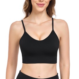 ANGOOL Women's Seamless Sports Bras Wireless Non-Wired with Removable Pads Adjustable Spaghetti Straps Light Support for Yoga Gym Workout, Black+Gray+Purple, XL