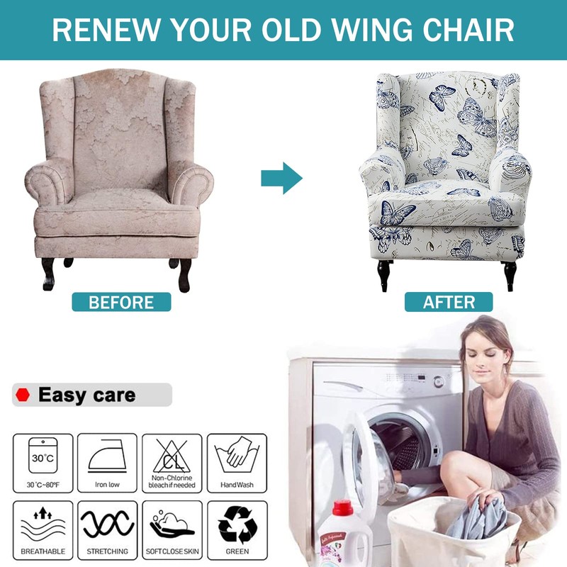 NILUOH Wing Chair Slipcovers 2 Pieces Stretch Spandex Wingback Chair