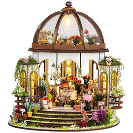 Miniature Building Kits,DIY Miniature Dollhouse Kit,Wooden Greenhouse Miniature Kit with Furniture & LED,Creative Building Kit for Adults,Hobby Craft Home Decor Birthday Gifts for Boys Girls